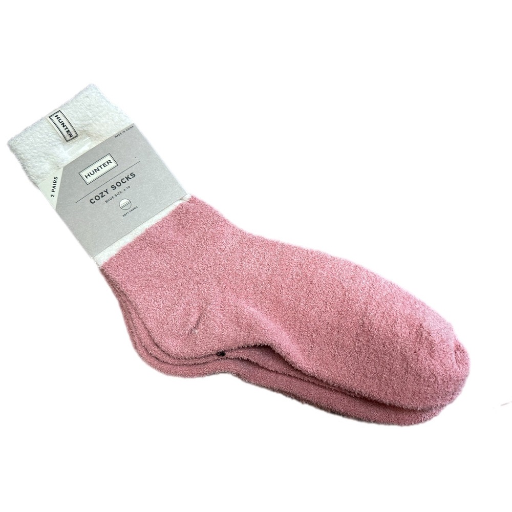 Hunter Cozy Socks Soft Fabric Pink White Womens Shoe Size 4 10 2 Pairs
